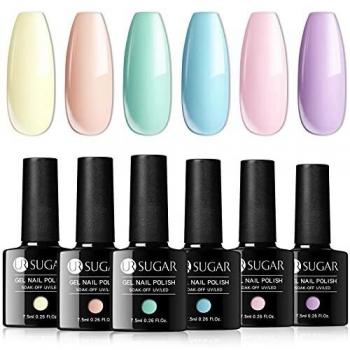 UR SUGAR 7,5ml Esmalte de Gel Semipermanente Colores del Caramelo Soak Off UV LED Esmalte de Uñas Gel Manicura Kit de Colección de 6 Botellas