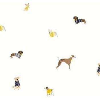 Joules Harbour Dogs Crème Wallpaper - 10m x 52cm Paste the Wall Wallpaper Roll