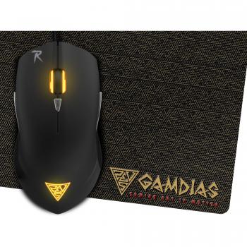 Conjunto de Juego GAMDIAS Ourea E1 con Ratón Óptico 400DPI, Iluminación en 4 Colores, Ajuste de Peso y Alfombrilla de Tejido Doble Capa