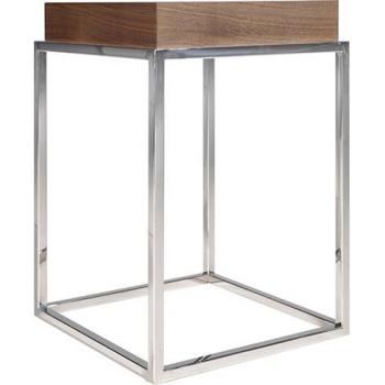 Mesa rincón cuadrada ANGEL CERDÁ 2051C, Nogal | Acero inoxidable cromado, Chapa Nogal | Acero Cromado, 41 x 41 x 61 cm