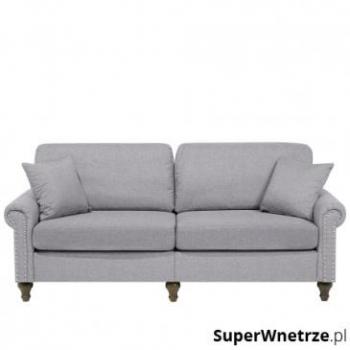 Sofá 3 Plazas Tapizado en Tela Gris Claro Estilo Chesterfield con Respaldo Bajo