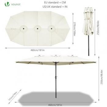 Sombrilla Parasol Doble Rectangular 460 x 270 cm Beige con Protección Solar UV50+
