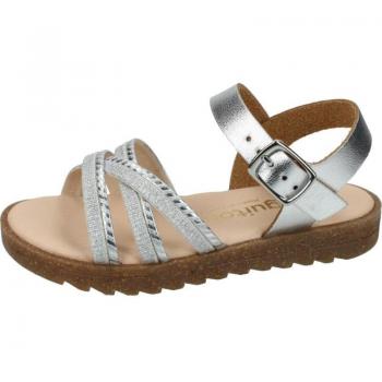 Sandalias CONGUITOS para niña en color silver, con glitter y metalizadas, hebilla, planta acolchada