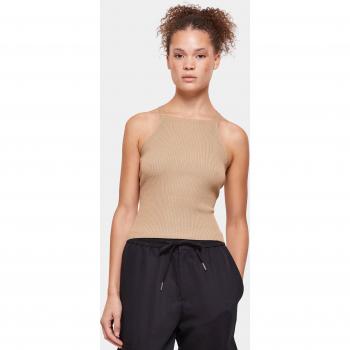 Camiseta Sin Mangas de Punto Acanalado con Espalda Cruzada para Dama - Color Beige