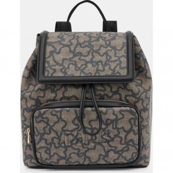 Mochila en negro estampado con solapa y botón imantado de la marca Tous.