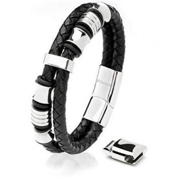 SERASAR 23cm Plata Pulsera de Cuero Hombre Chico Pulseras Hombres Brazalete Brazaletes Pulso Muñequera Muñequeras Bisuteria Bisutería Joyeria Nudos Cuerda Cuerdas Bracelet Men Jewellery Unisex Ancha