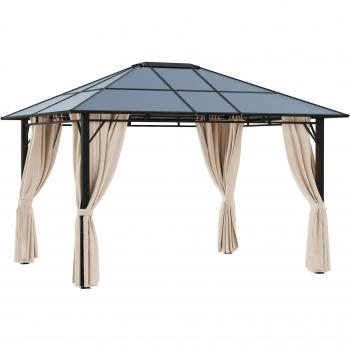 Outsunny Cenador de Jardín 3,65x3 m con Techo de Policarbonato y Cortinas Laterales