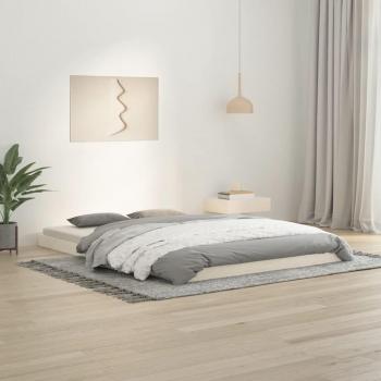 Estructura de cama de madera maciza de pino blanco gris 140x200 cm