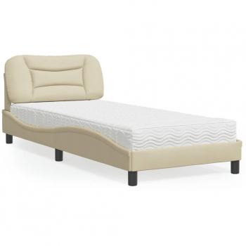 Cama con colchón tela color crema 90x200 cm