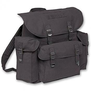 Brandit BW Backpack - Black, Military-style backpack, durable fabric, water-resistant, multiple compartments, adjustable shoulder straps, padded back for comfort, suitable for outdoor activities and everyday use