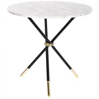 Mesa auxiliar blanco negro dorado con estructura de metal y madera MDF de 80 x 80 x 76 cm