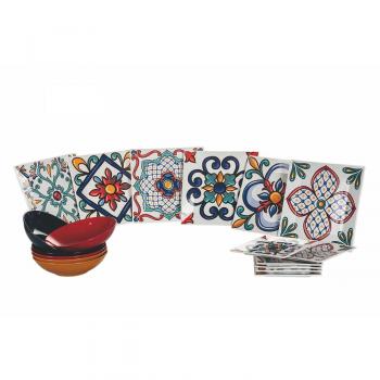 Set de 18 Platos Barrio Multicolor de Porcelana y Gres