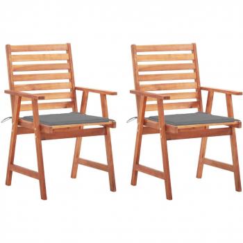 Outdoor Dining Chairs Set of 2 with Cushions Solid Acacia Wood