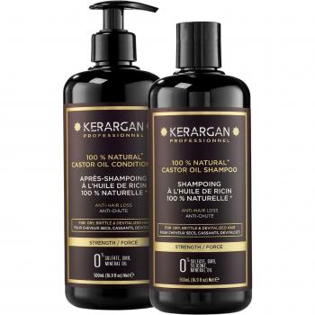 Kerargan - Champú y Acondicionador con Aceite de Ricino y Argán - Estimula el Crecimiento del Cabello - Libre de Sulfatos, Parabenos y Siliconas - 2x500 ml
