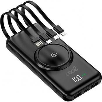 Batería Externa Universal Power Bank 10.000 mAh con Carga Inalámbrica Qi, 4 Conexiones, Color Negro