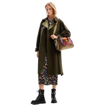 Gabardina de Mujer Desigual con Cierre de Botones y Cinturón, Parka Trek Verde M, Chaqueta Casual de Poliéster para Mujer Desigual 24WWEWC3, Trinchera Tejida Verde