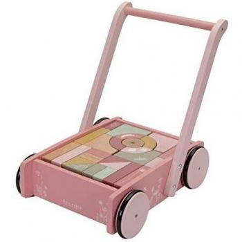 Little Dutch Tiamo 7020 - Andador de Madera con Bloques de construcción, diseño de Flores, Color Rosa