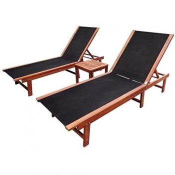 vidaXL Madera Maciza de Acacia Juego de 2 Tumbonas y Mesita Textilene Jardín