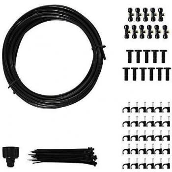 Outsunny Rociador de Agua para Jardines Kit Difusor Sistema de Enfriamiento por Nebulización Diferentes Boquillas Grifo de Latón para Patio al Aire Libre Negro 6m