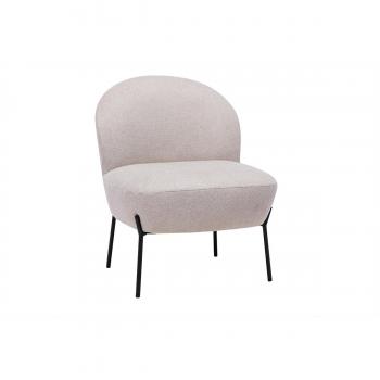 Sillón de tejido efecto aterciopelado texturizado beige y metal negro BELEY
