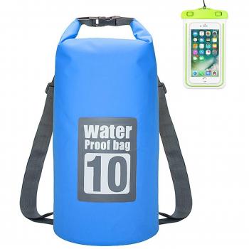 Bolsas Estancas Qomolo Impermeable 10L / 20L 500D doble correa para el hombro seco bolsa mochila impermeable con caja teléfono resistente al agua para natación, canotaje, lona, Camping, flotante, Rafting, pesca