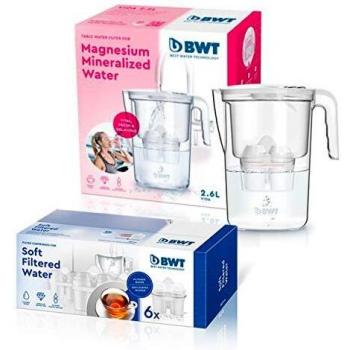 BWT - Jarra filtradora de agua 2,6L + 6 Filtros - Jarra Vida Manual contador manual + 6 filtros soft, reduce cal y cloro - Pack medio año