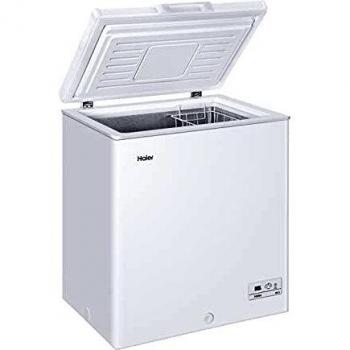 Haier HCE143F - Arcon congelador, 142 litros, Función super congelación, Cesto metálico, Display digital, Interior aluminio, Clase F