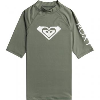 Licra de Surf Wholehearted Roxy para niños, manga corta, color verde caqui y blanco