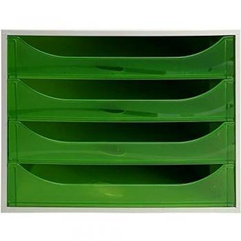 Exacompta 228697d Ecobox Subwoofer 4 de cajones Linicolor gris/verde manzana transparente