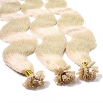 Hair2Heart 50 x 1g Extensiones de queratina - 40cm, colore #60 platinum blonde, corrugado