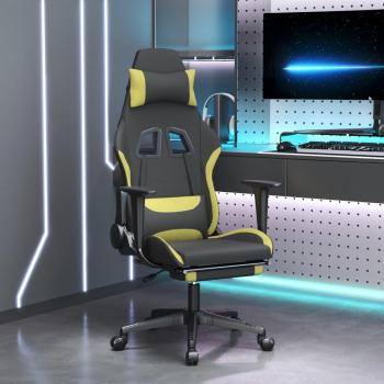 Silla gaming vidaXL con reposapiés, tela verde claro y negro