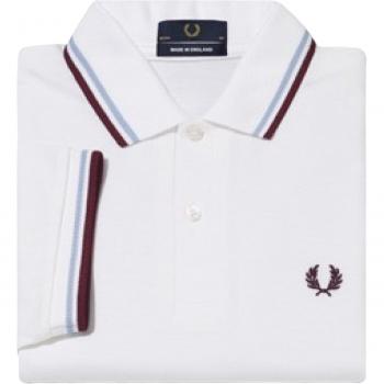 Fred Perry Polo M12 Blanco / Hielo / Granate Made in England