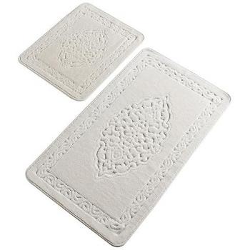 Set de Alfombras de Baño 2 Piezas Blanco Roto 100% Algodón Suave y Absorbente Antideslizante