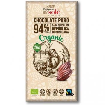 Chocolates Solé - Chocolate Negro 94% Ecológico 100g Sin Gluten