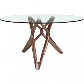 Mesa comedor redonda Angel Cerda 1108 en cristal y madera color nogal, Ø140 x 75 cm
