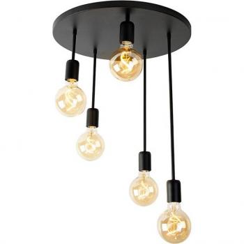 Plafón moderno negro 5 luces E27 de acero