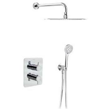 Conjunto de Grifo de Ducha Termostático Empotrado de 2 Vías Cromado con Accesorios Redondos Serie Blautherm