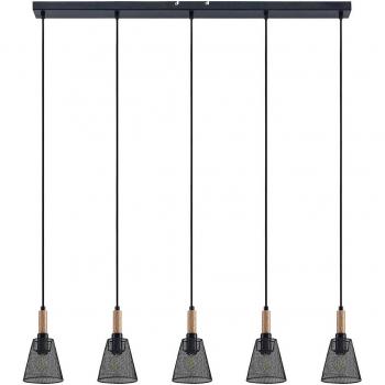 Lámpara colgante Lindby Layne, moderna, mimbre y metal negro, 5 luces E14 para salón y comedor