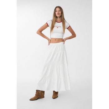 Ecru Long Flowing Boho Skirt L