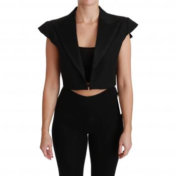 Dolce & Gabbana Black Sleeveless Cropped Blazer Wool Jacket - IT40|S, Female, Size: XS