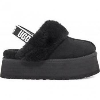 UGG® Women's Funkette Sheepskin/Suede Slippers in Black, Size 5