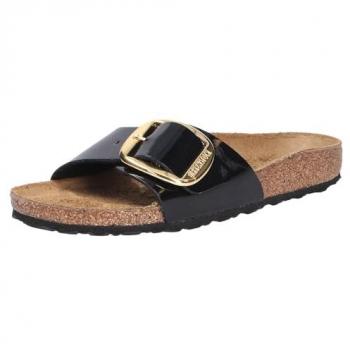 Birkenstock Women's Madrid Big Buckle Patent Black Gold Mules