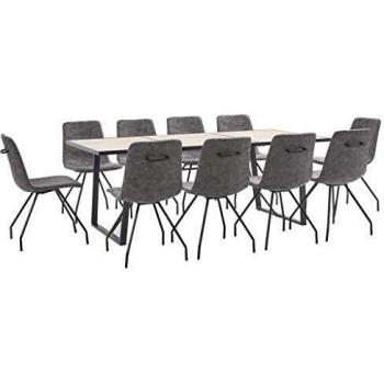 vidaXL Juego de Comedor 11 Piezas de Cuero Sintético Mobiliario Interior Casa Hogar Robusto Duradero Resistente Funcional Práctico Útil Marrón Oscuro