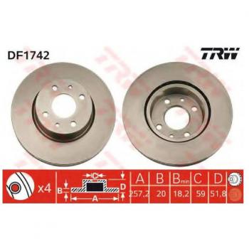 Disco de freno TRW DF1742 para Alfa Romeo, Fiat y Lancia