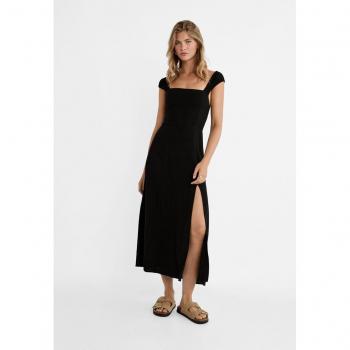 Crossed Back Flowing Linen Blend Maxi Dress - Black S