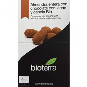 Bioterra, almendra entera con chocolate con leche y canela bio gourmet, 4 estuches de 100 g