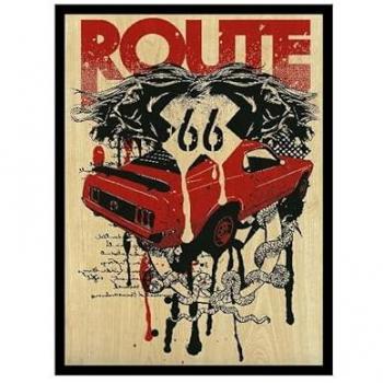 Impresión sobre Lienzo Route 66, Poliéster Multicolor, 40x2.5x60 cm, con Marco de Madera