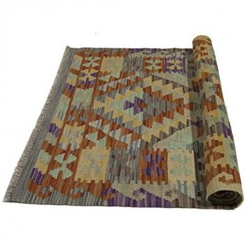 Kilim Auténtico Hecho a Mano 124x80 cm Estilo Tribal Fácil de Limpiar