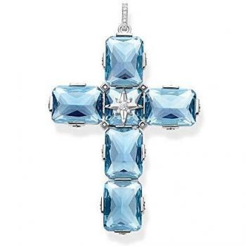 Colgante Cruz de Plata 925 con Piedras Azules Grandes y Estrella Thomas Sabo