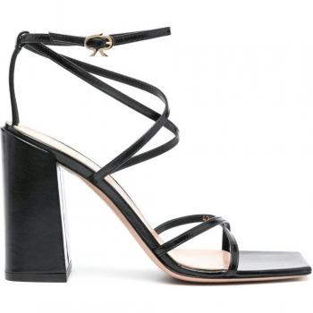 Gianvito Rossi Women's Nuit Leather Heel Sandals, Black, Size 40 (10 US), High Heel Sandals with Crossover Strap